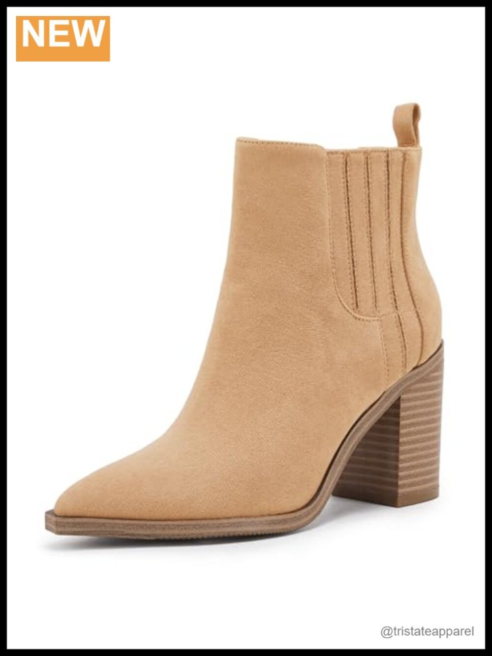 Women's Pointed Toe Slip On Chunky Block Mid Heel Faux Leather Ankle Booties